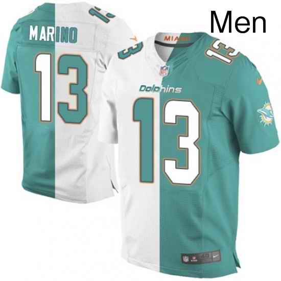 Mens Nike Miami Dolphins 13 Dan Marino Elite Aqua GreenWhite Split Fashion NFL Jersey